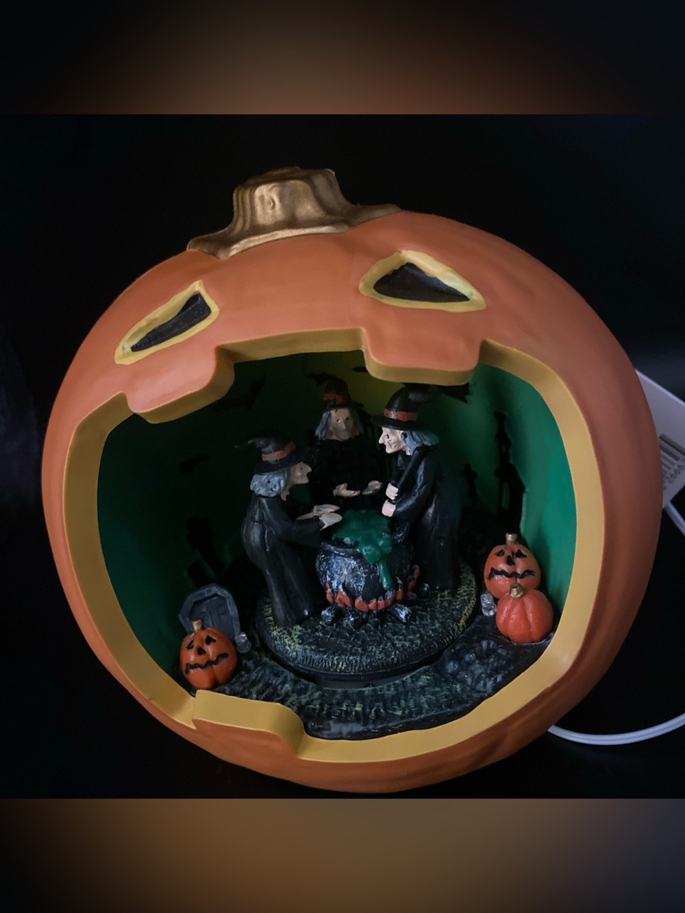 Spooky Village Animated Witch Scene in Plastic Pumpkin CVS New Old Stock